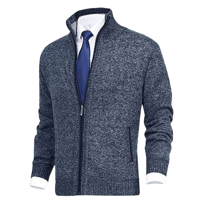 John | Elegante Herren-Strickjacke mit Reißverschluss, Kragen und Taschen