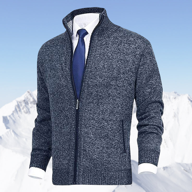 John | Elegante Herren-Strickjacke mit Reißverschluss, Kragen und Taschen
