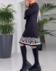 Kleid mit gewelltem Muster und langen Ärmeln