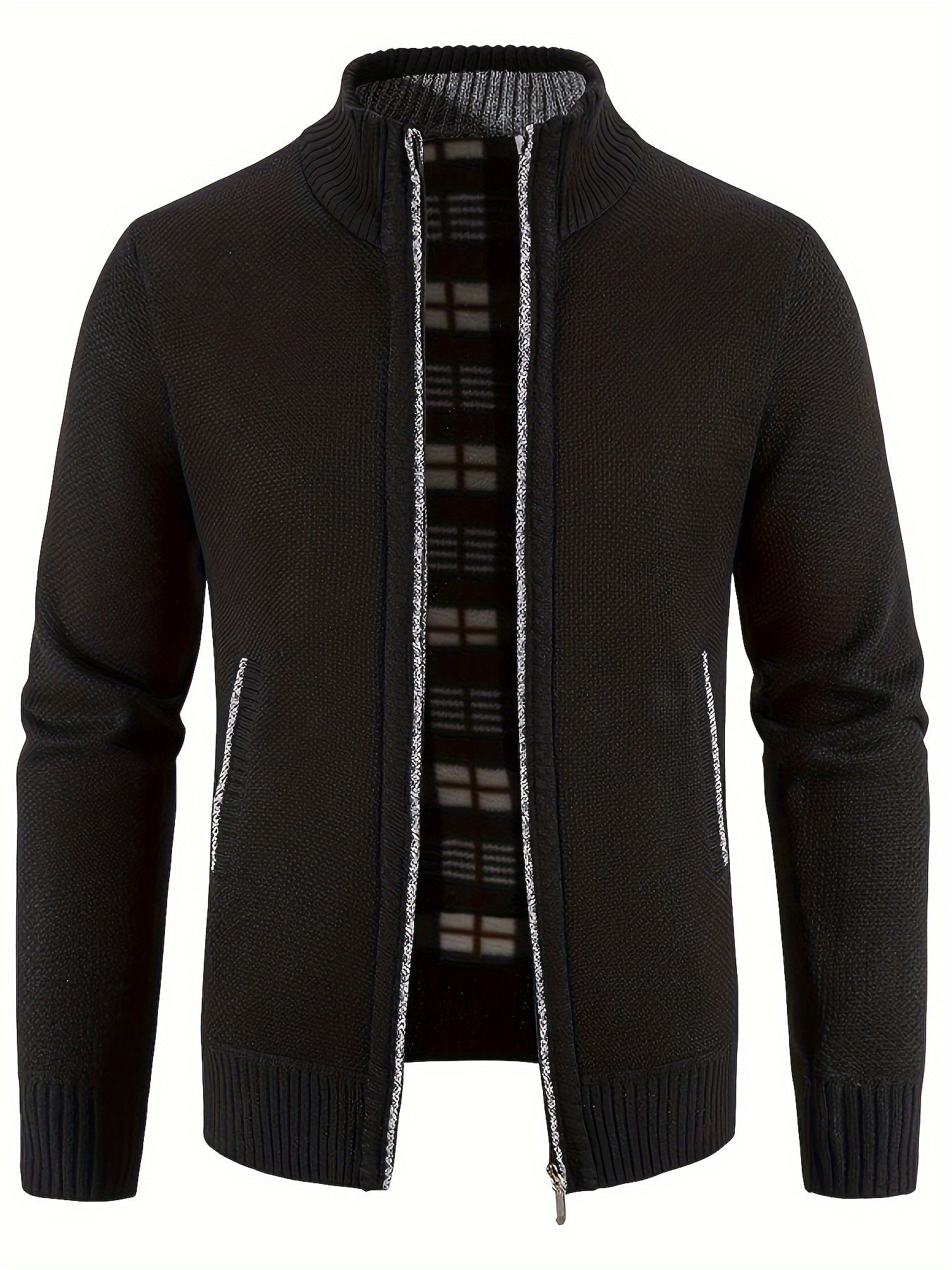 Daan | Warme Herren-Strickjacke mit Stehkragen und Reißverschlusstaschen