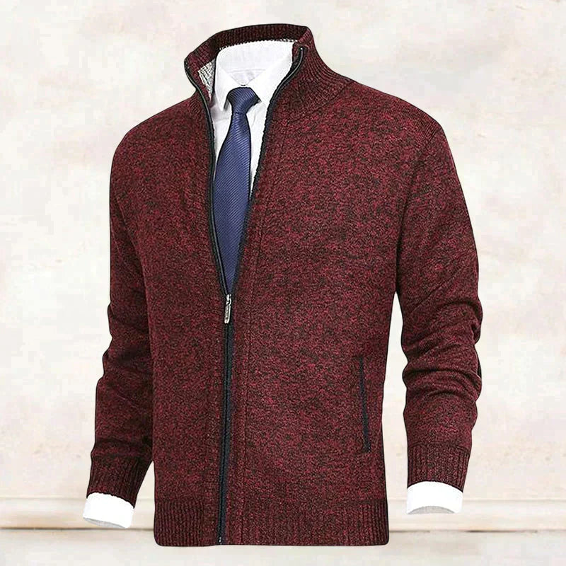 John | Elegante Herren-Strickjacke mit Reißverschluss, Kragen und Taschen
