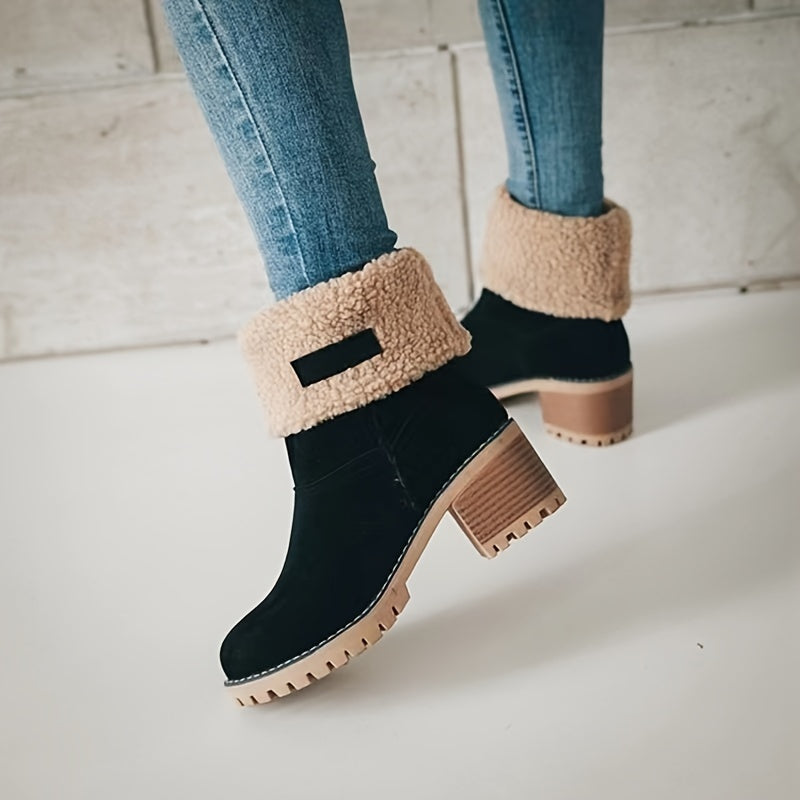 Lotte | Plüschgefütterte Stiefelette mit klobigem Absatz in Uni-Farbe