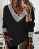 Lässiges Patchwork-Top mit glitzerndem V-Hals