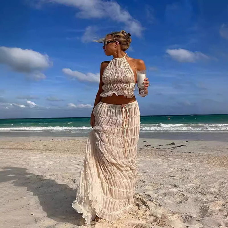 SunDream™ – Elegantes 2-teiliges Strandset mit Haltertop & Maxirock!
