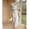 Eleganz™ - Das elegante ärmellose Cocktailkleid mit hohem Halsausschnitt und elastischer Taille für Hochzeitsgäste.