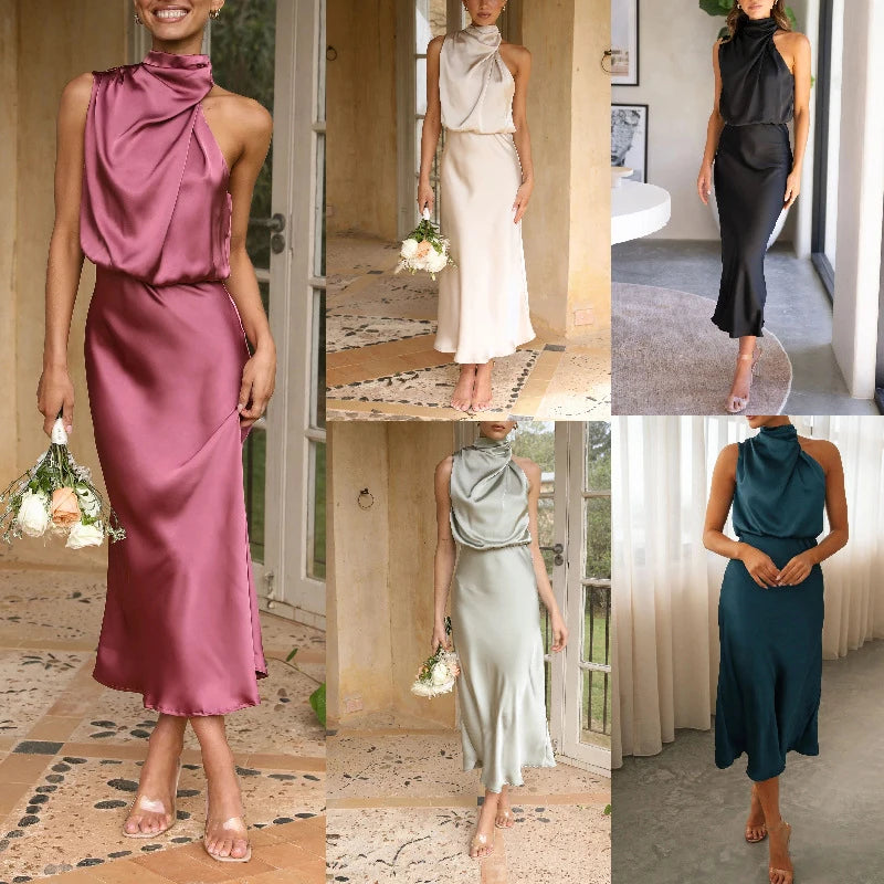 Eleganz™ - Das elegante ärmellose Cocktailkleid mit hohem Halsausschnitt und elastischer Taille für Hochzeitsgäste.