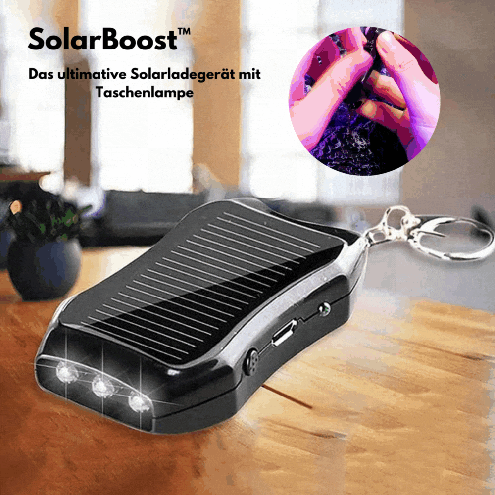 SolarBoost™ - Das ultimative Solar-Ladegerät mit Taschenlampe für Abenteurer am Schlüsselbund!