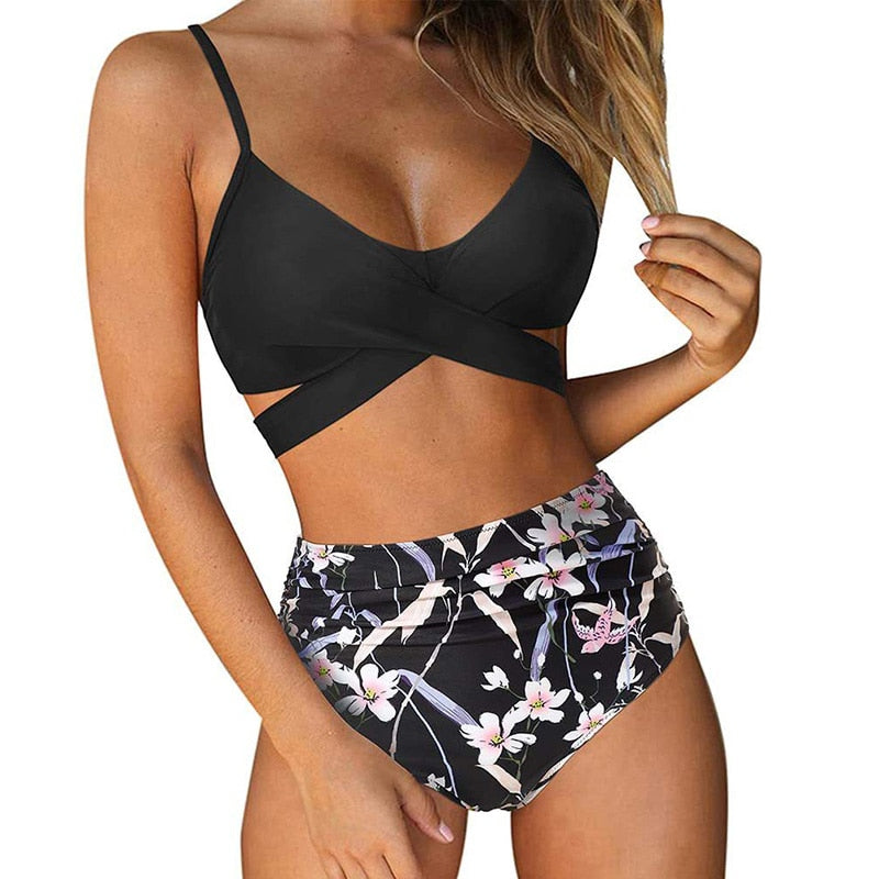 Belle | Hoch taillierter, farbenfroher Damenbikini
