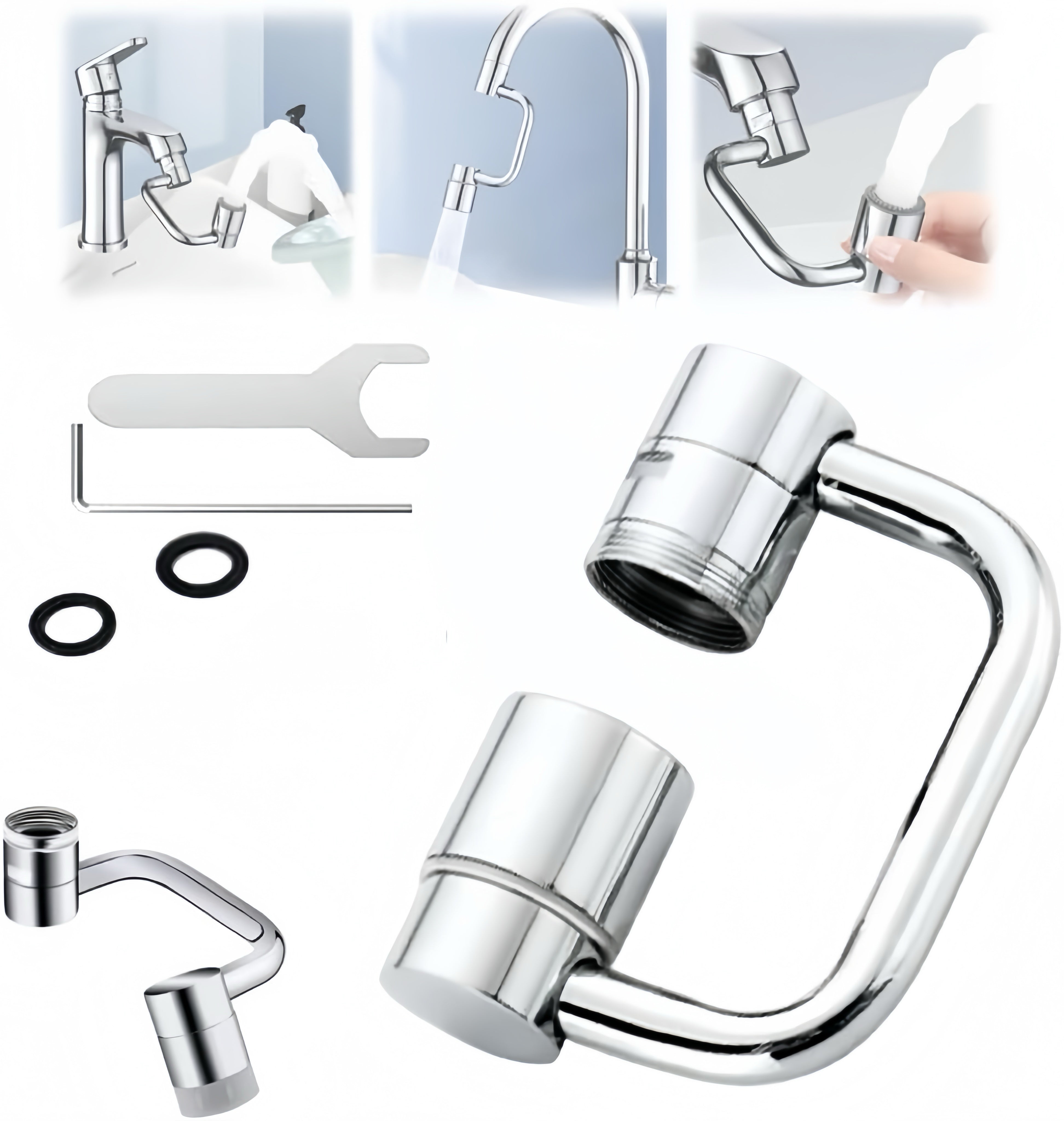 AquaTwist – 1080° Drehbarer Wasserhahnaufsatz | Flexible Aufrüstung mit zwei Strahlarten