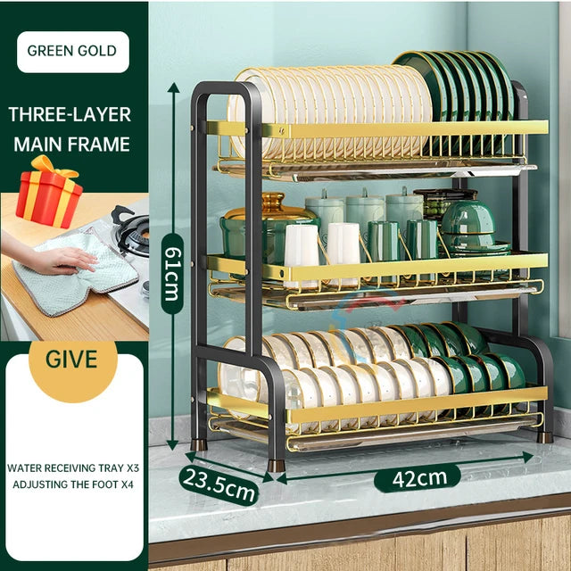 KüchenMax™ - Der platzsparende dreistöckige Abtropfständer für maximale Organisation