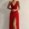 Femke | Langes Cocktailkleid mit Schlitz und V-Ausschnitt