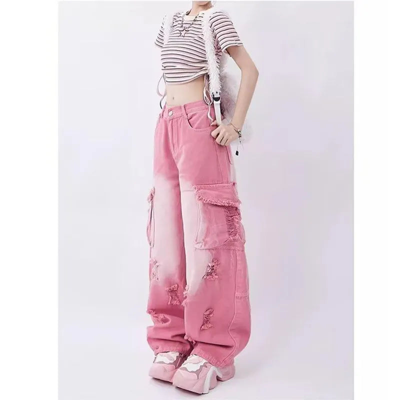Neriah - Rosa gewaschene Jeans
