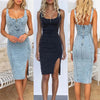DenimGlam™ - Elegantes Damen-Halterneck-Jeanskleid für den Sommer 2024.