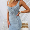 DenimGlam™ - Elegantes Damen-Halterneck-Jeanskleid für den Sommer 2024.
