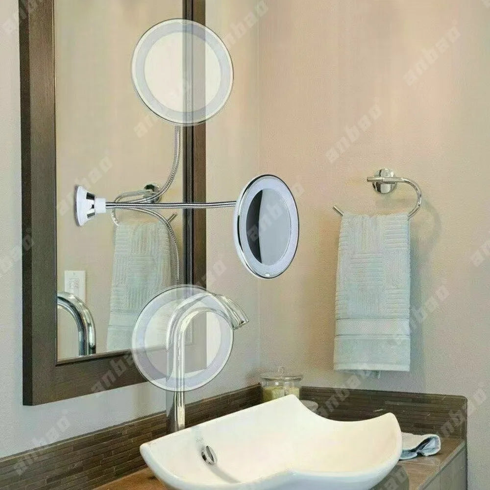 GlamMirror™ - Der flexible Schminkspiegel mit LED-Beleuchtung und 10-facher Vergrößerung.