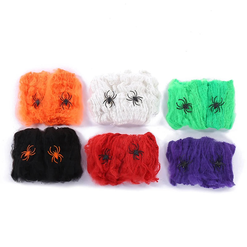 SpiderWebDecor™ - Dehnbare Halloween-Spinnweben mit Kunstspinnen für gruselige Dekorationen.