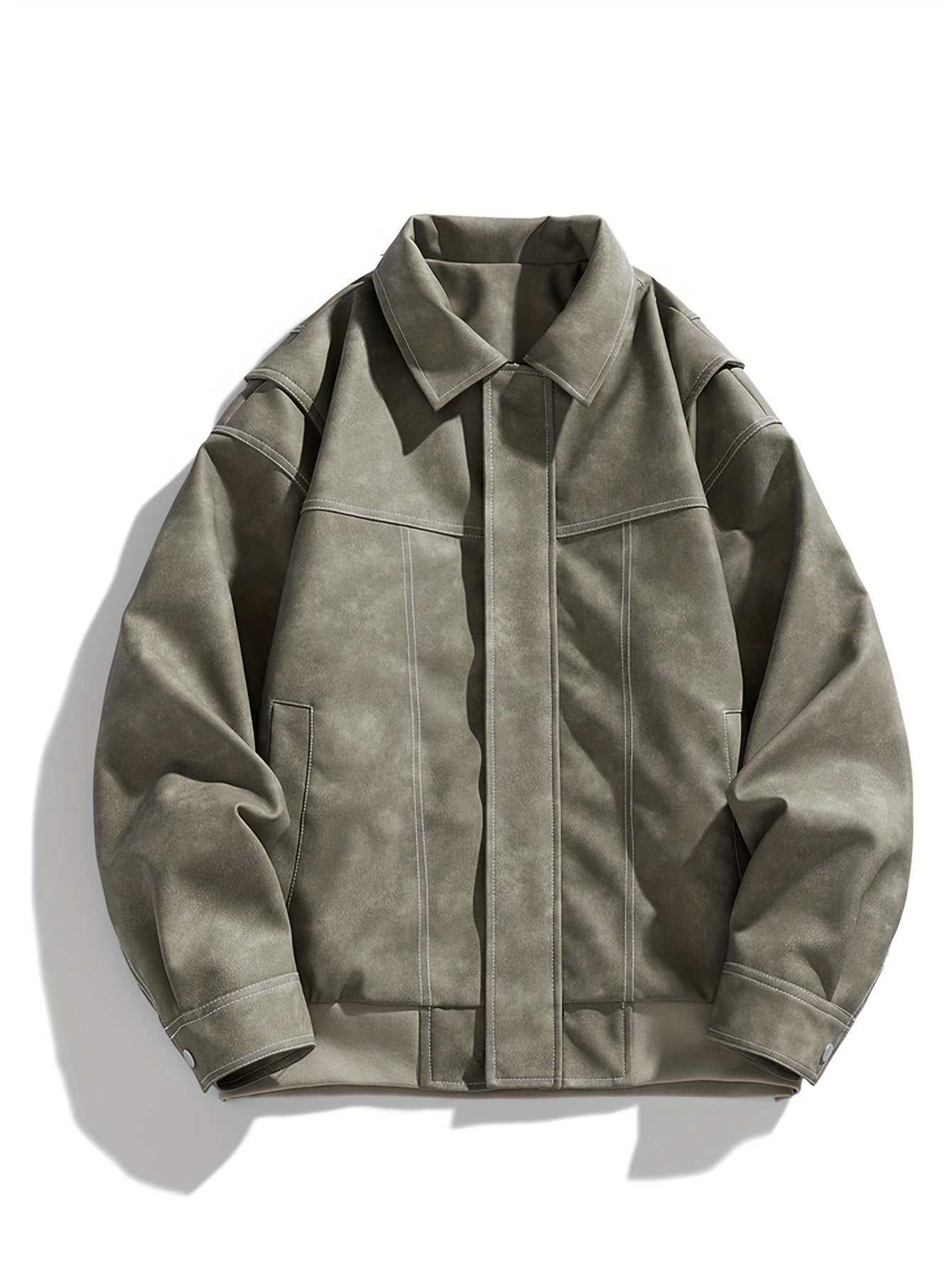 Cas | Herren Casual Kunstlederjacke Mit Klappkragen & Taschen