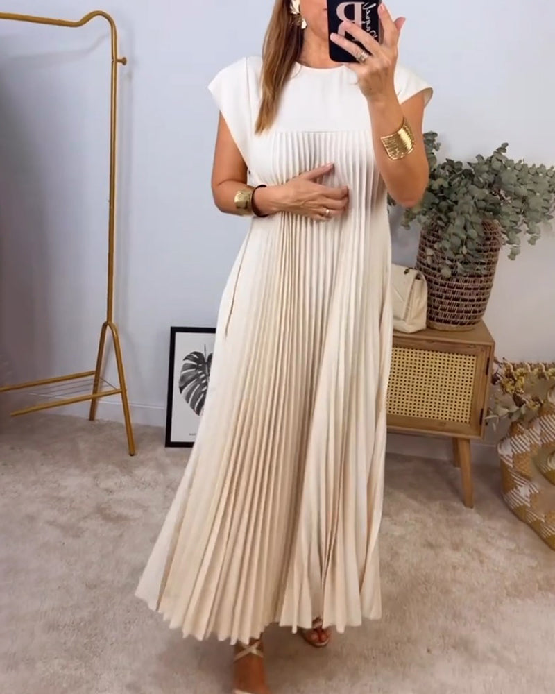 Ärmelloses, plissiertes, einfarbiges Kleid