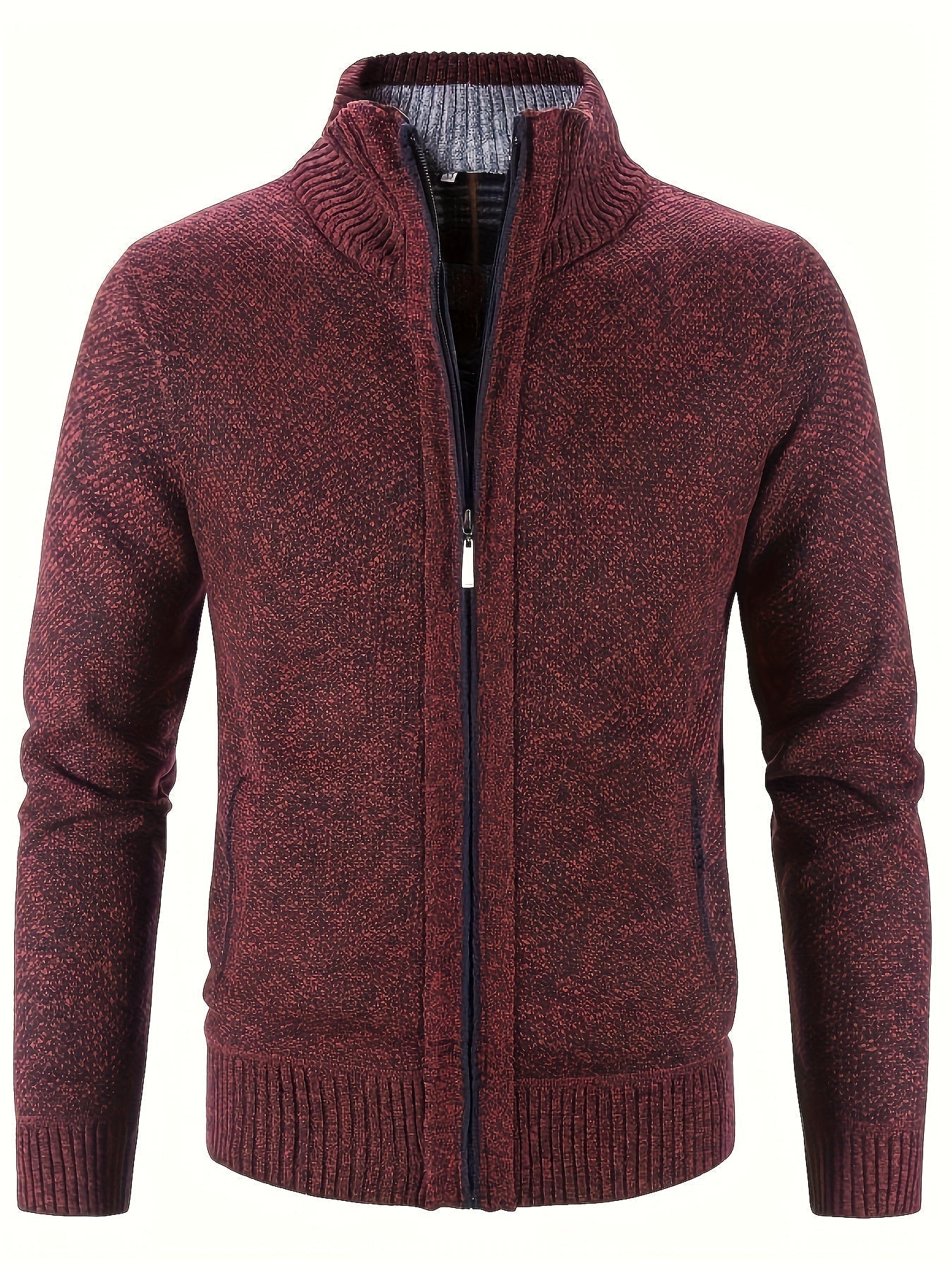 Daan | Warme Herren-Strickjacke mit Stehkragen und Reißverschlusstaschen
