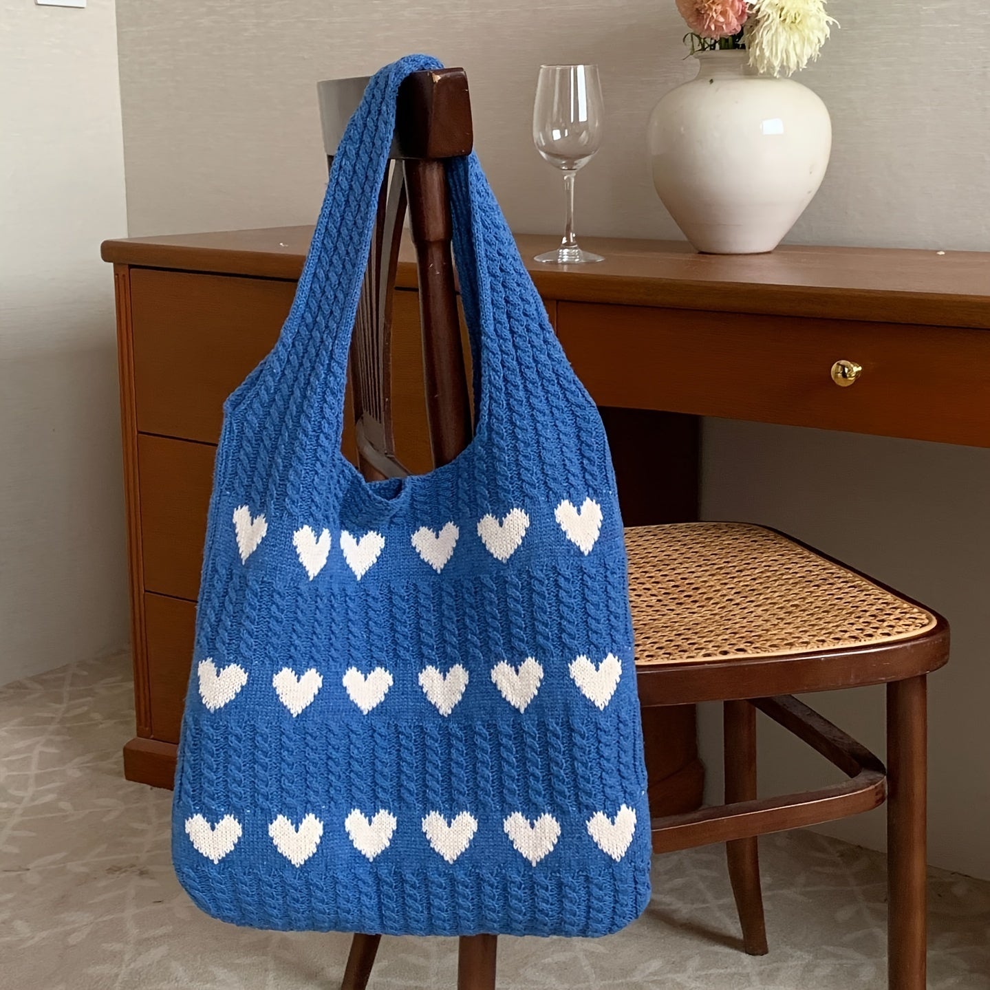 Nina | Handgemachte Strick-Shopper mit Herzmuster