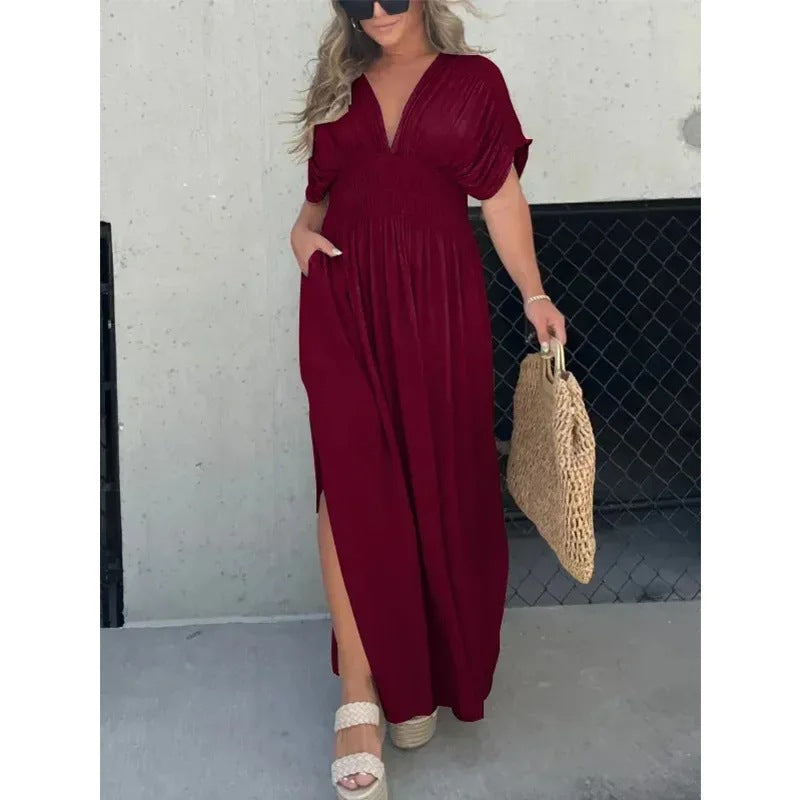 FledermausKleid™ – Stilvolles Maxikleid mit V-Ausschnitt und Schlitz für Sommernächte
