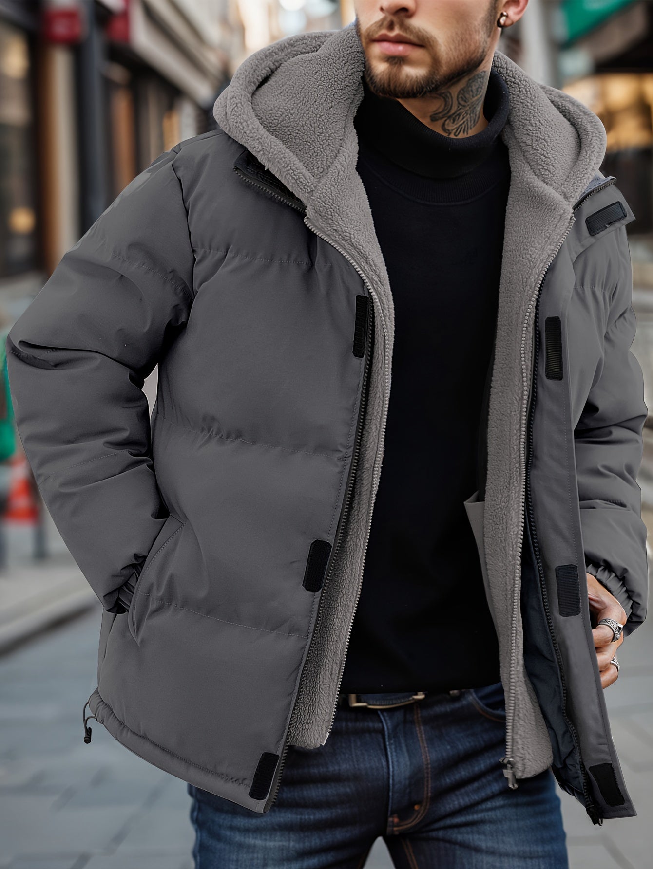 Tim | Gequiltete Herren Fleecejacke mit Kapuze und Taschen