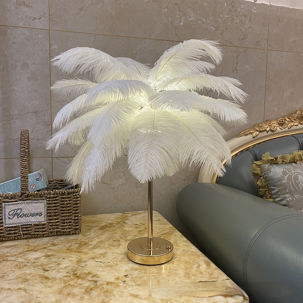 FeatherGlow™ – Die elegante Straußenfeder-Nachttischlampe für eine gemütliche Atmosphäre!