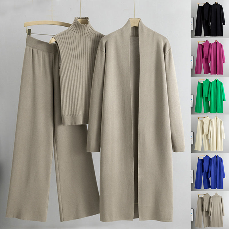 StrickEnsemble™ – Elegantes 3-teiliges Set mit Weste, Cardigan und Hose