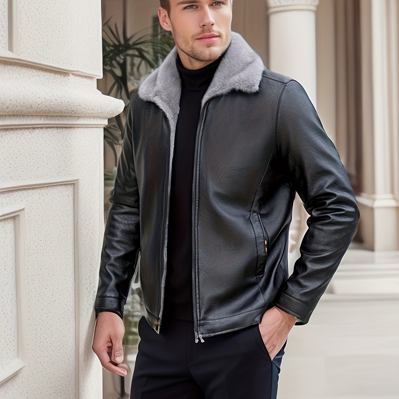 Niels | Warmes Fleece PU-Jacke In Unifarbe
