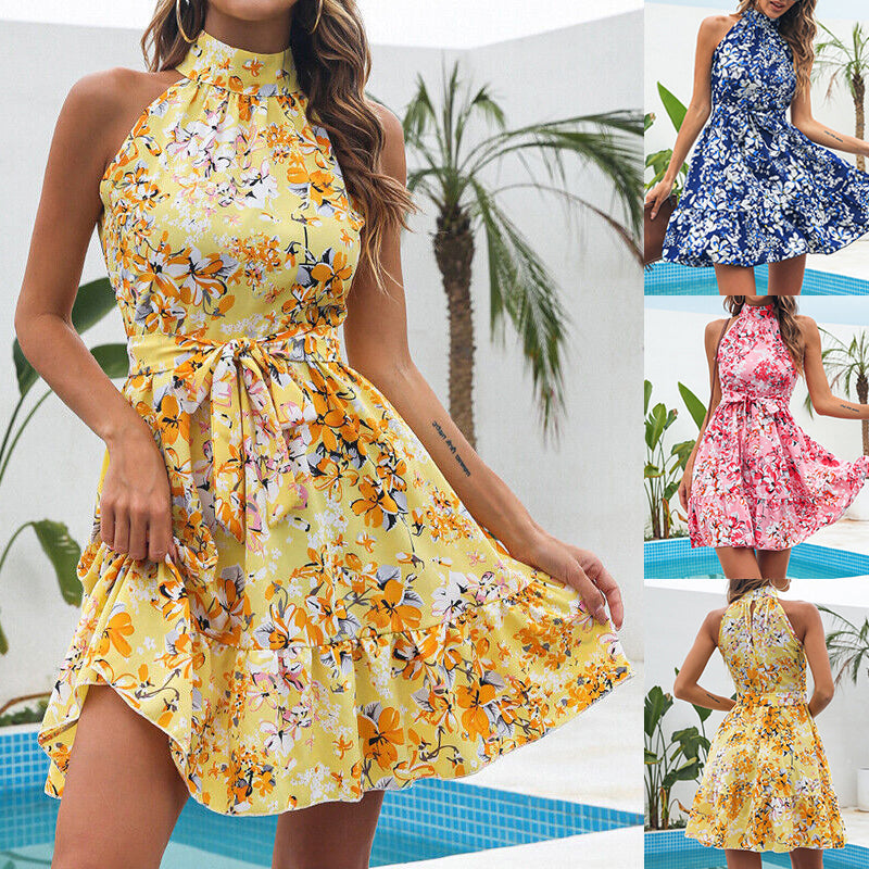 BlossomDress™ – Verspieltes Sommerkleid mit Blumenmuster und Halterneck!