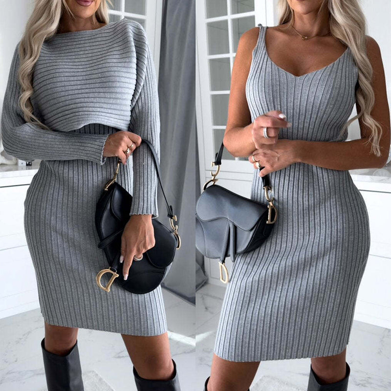 ChicSet™ - Damen Zweiteiliges Set mit Langarm-Oberteil und Engem Trägerrock