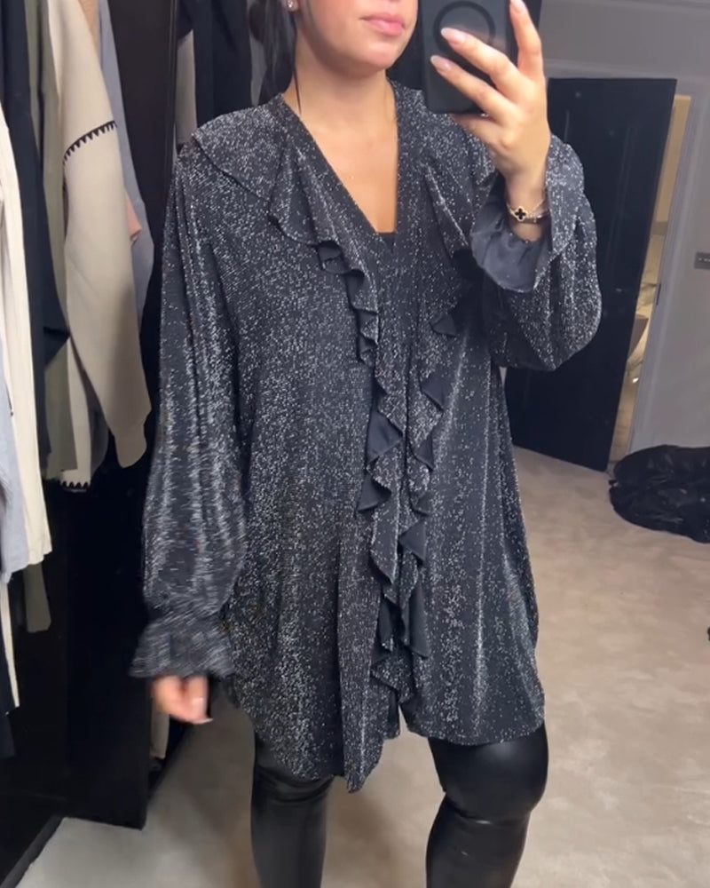 Lässiges Top mit Glitzer und V-Ausschnitt
