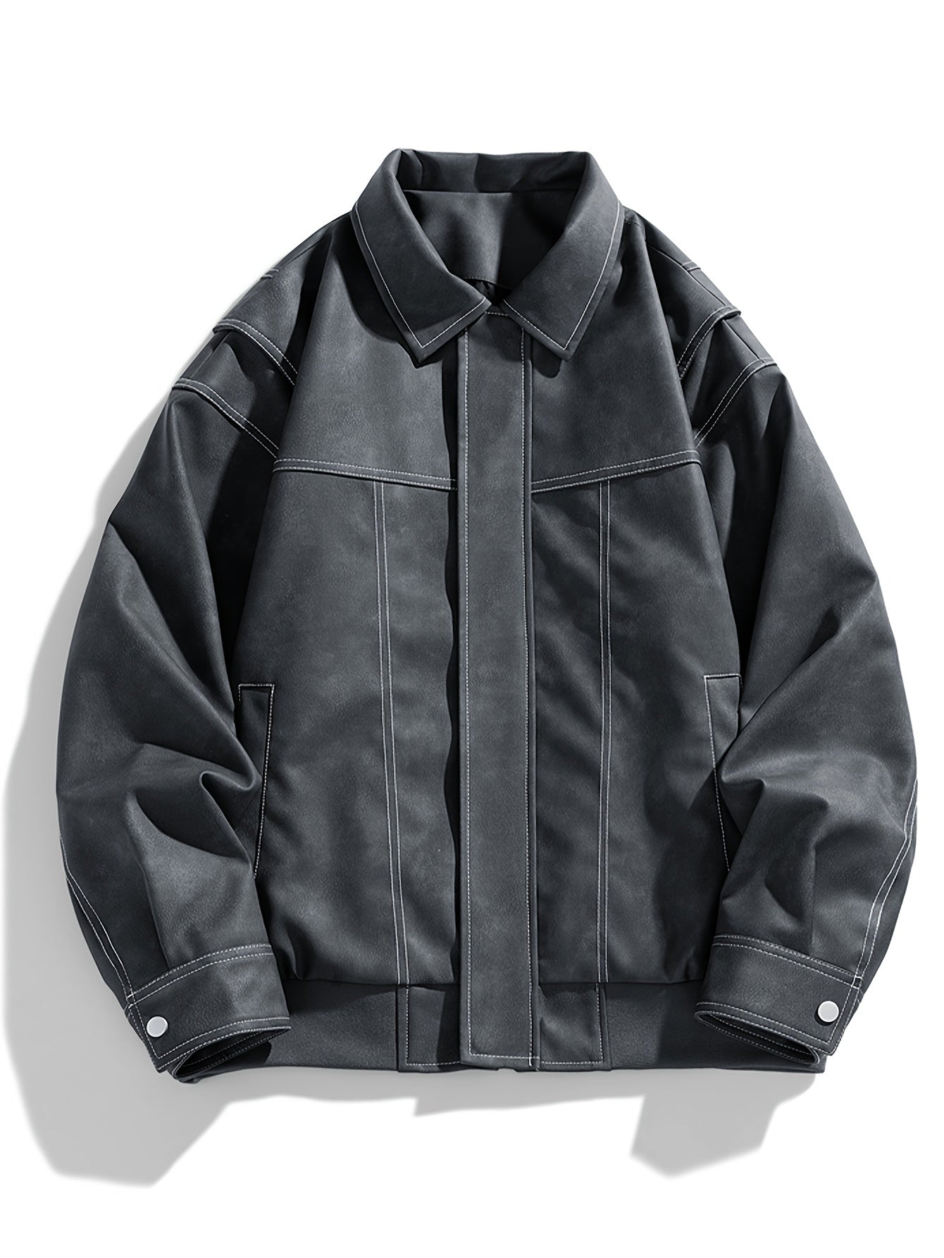 Cas | Herren Casual Kunstlederjacke Mit Klappkragen & Taschen