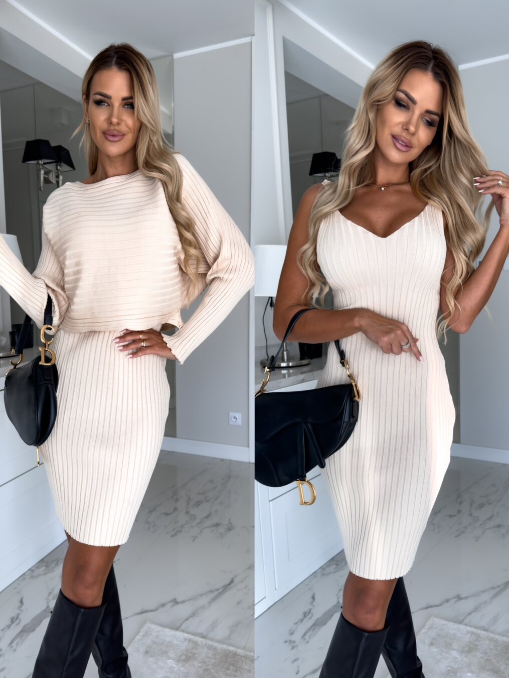 ChicSet™ - Damen Zweiteiliges Set mit Langarm-Oberteil und Engem Trägerrock