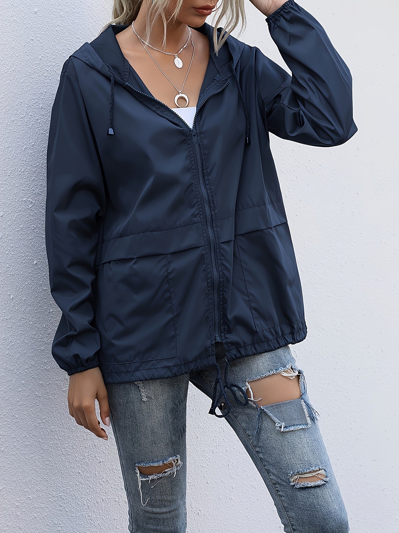 Eva | Unifarbene Windjacke mit langen Ärmeln