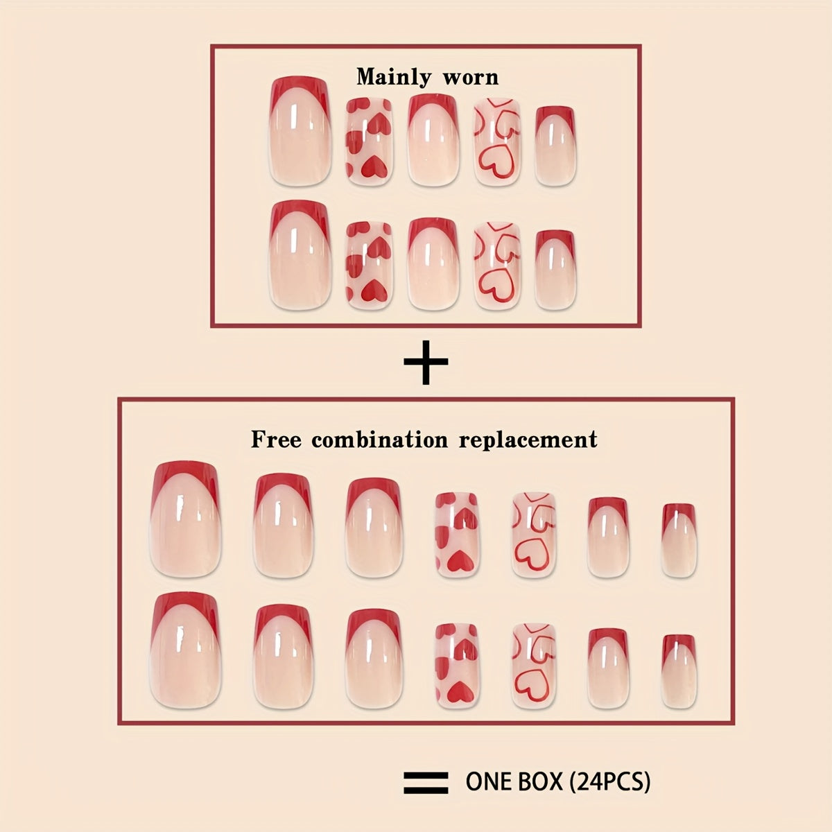 Lotte | Romantische Valentinstag Press-On Nagelsets mit Rotem Herz-Design