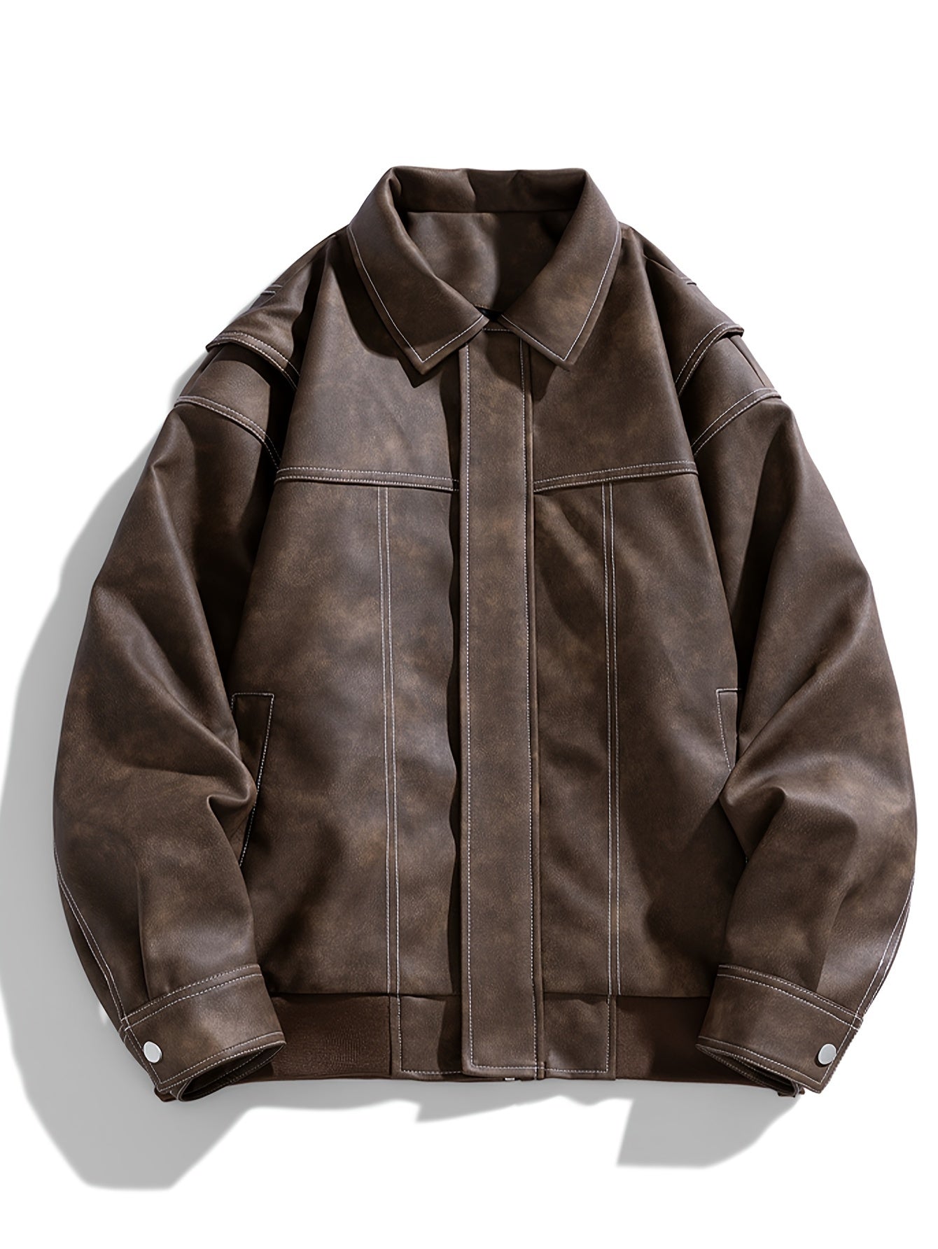 Cas | Herren Casual Kunstlederjacke Mit Klappkragen & Taschen