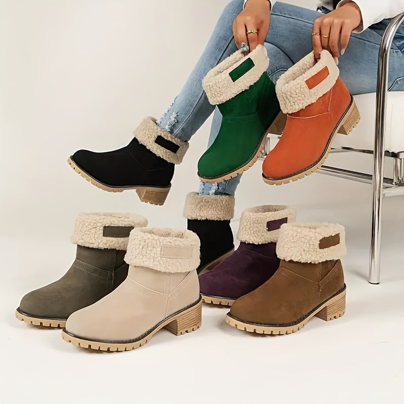 Lotte | Plüschgefütterte Stiefelette mit klobigem Absatz in Uni-Farbe