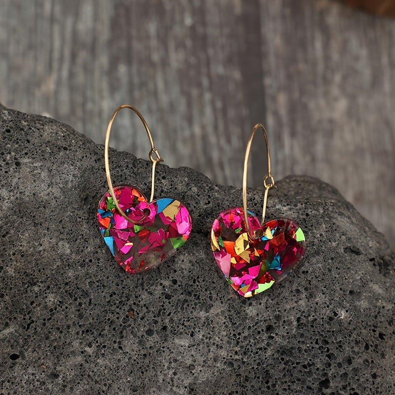 Lotte | Vintage-Stil Herzförmige Ohrringe aus Mosaikmaterial