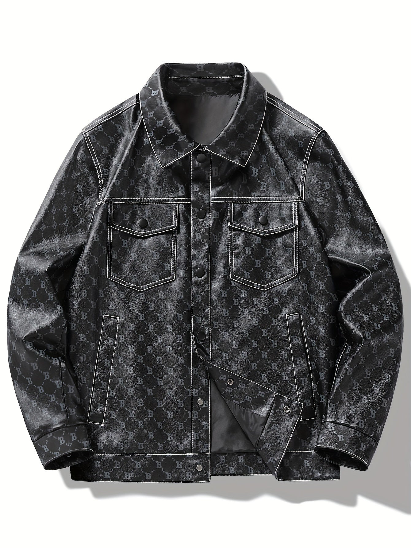 Bram | Schickes PU-Leder Sommerjacke Mit Buchstabe B-Print Und Klapptaschen