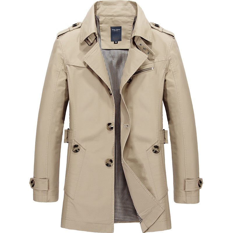 Floris | Khakifarbener langer Mantel im Business-Stil