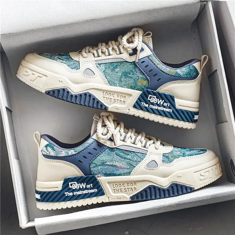 Finn | Kunstinspirierte Blau-Weiße Herrenschuhe