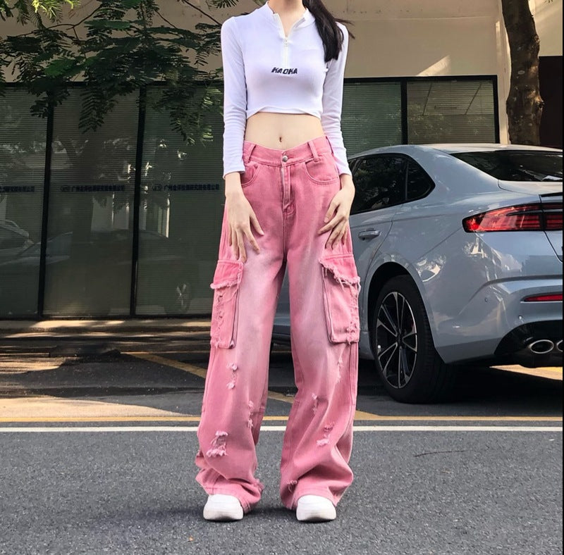 Neriah - Rosa gewaschene Jeans