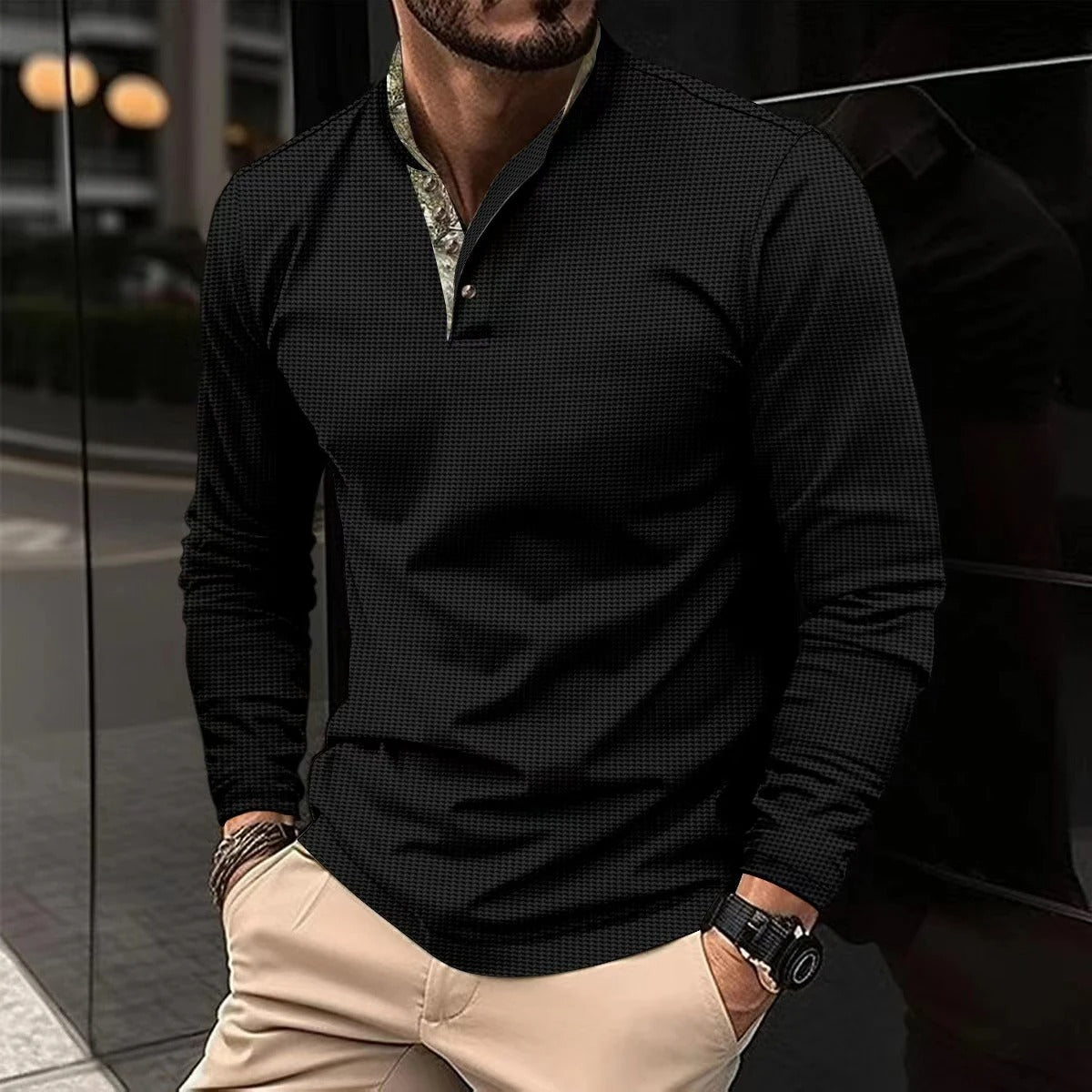 Joris | Stijlvolle longsleeve polo met gekleurde boordkraag