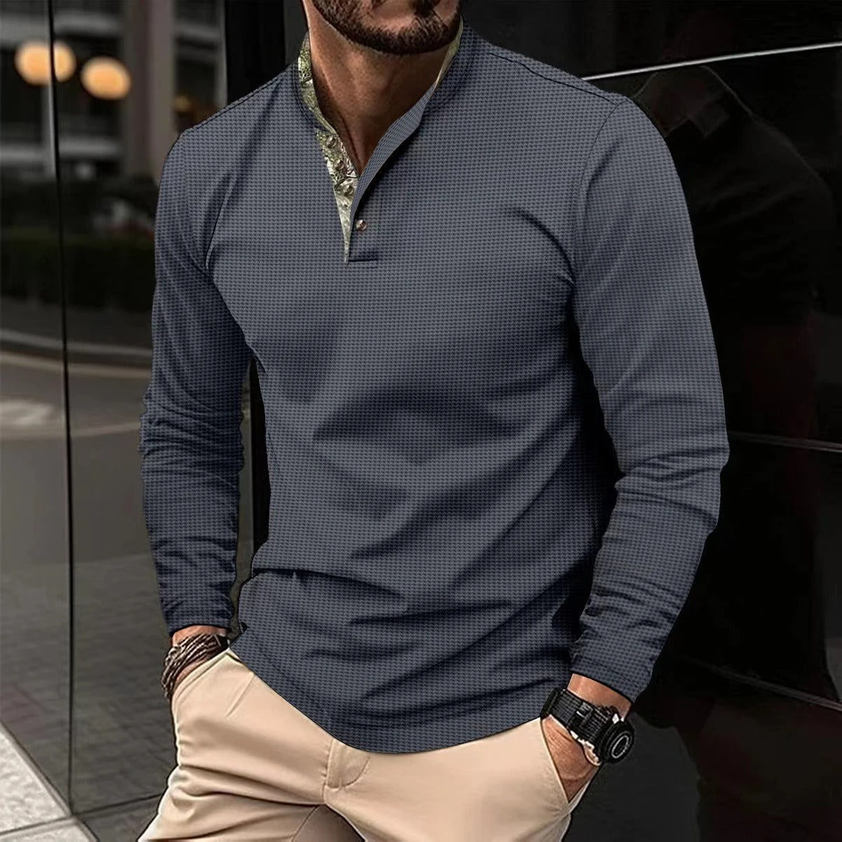 Joris | Stijlvolle longsleeve polo met gekleurde boordkraag