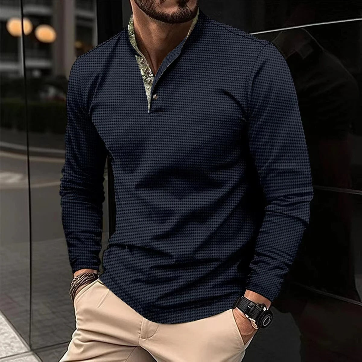 Joris | Stijlvolle longsleeve polo met gekleurde boordkraag