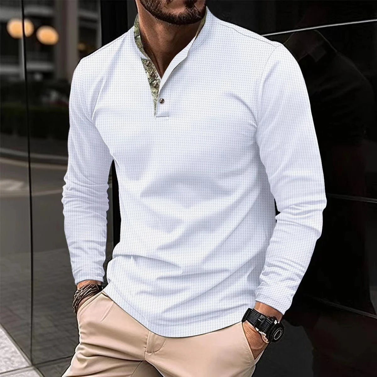 Joris | Stijlvolle longsleeve polo met gekleurde boordkraag