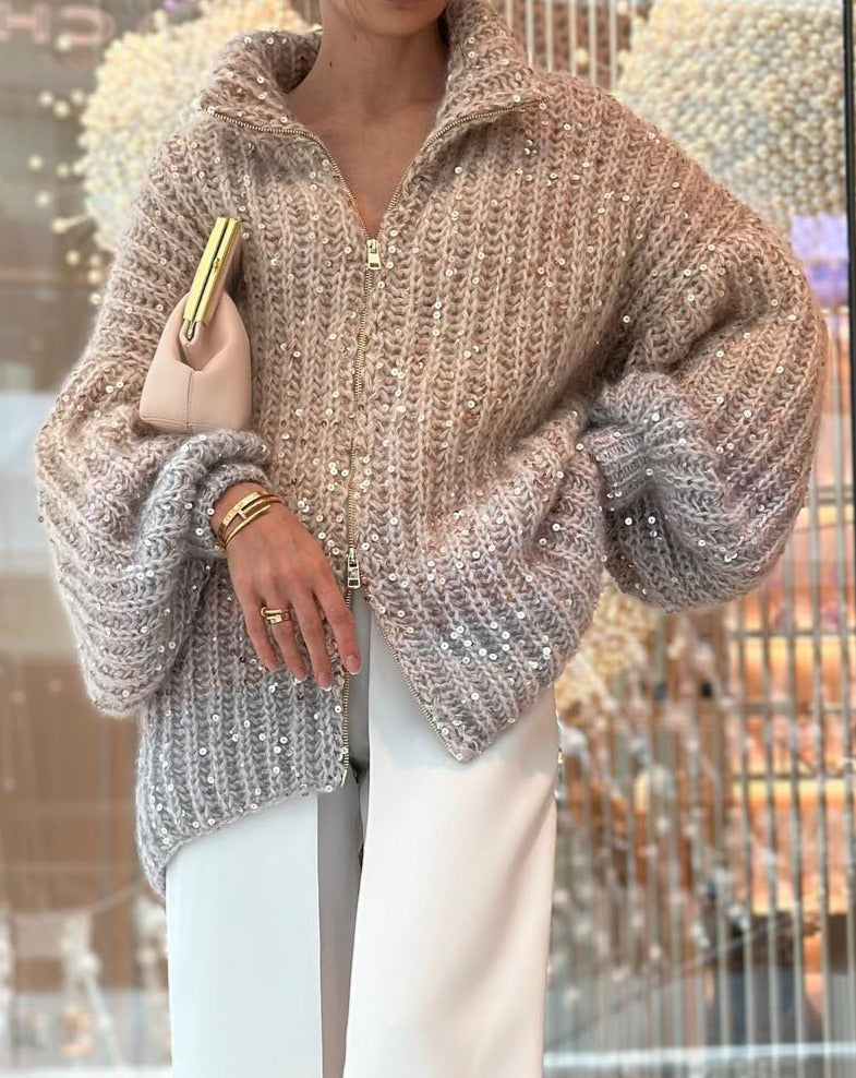 Lustrous™ Gestrickte Pulloverjacke mit Pailletten