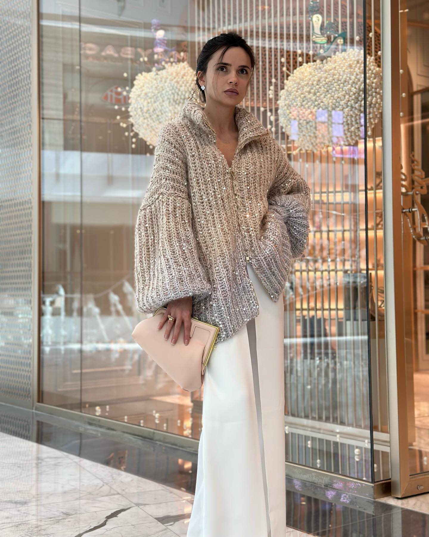Lustrous™ Gestrickte Pulloverjacke mit Pailletten